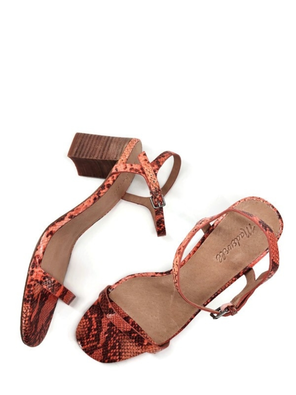 Madewell Hollie Snake Embossed Leather Open Square Toe Low Block-Heel Sandals